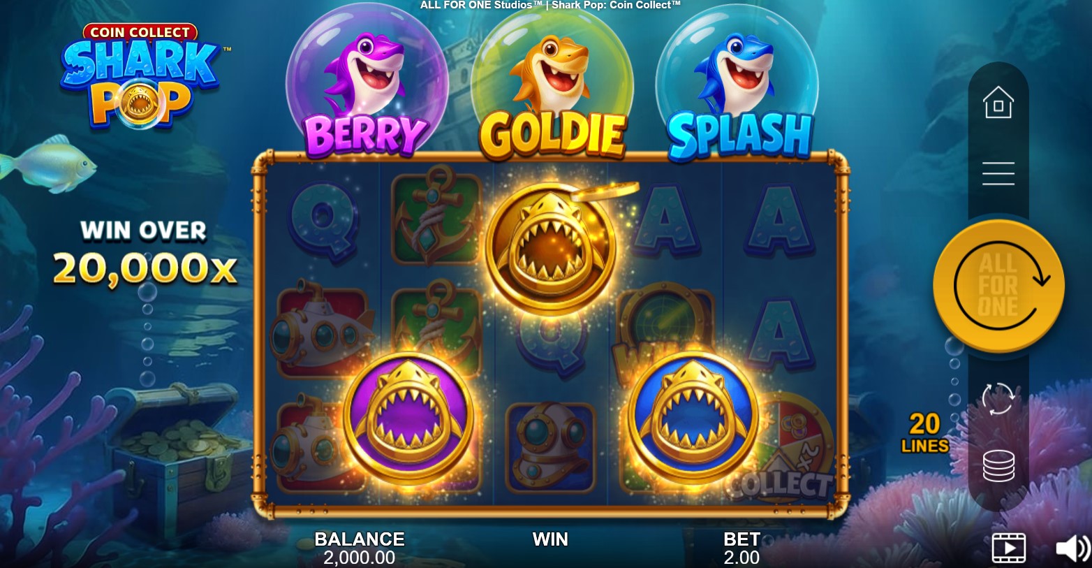 Read more about the article Shark Pop Coin Collect (All For One Studios) Slot Review