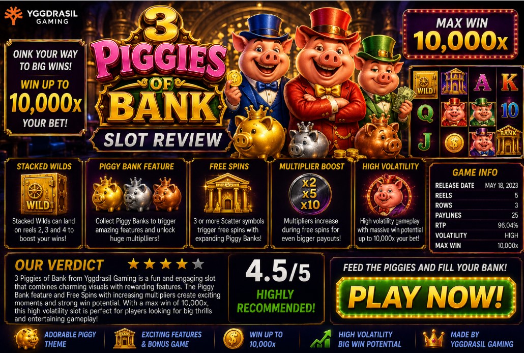 You are currently viewing 3 Piggies of Bank (Yggdrasil Gaming) Slot Review